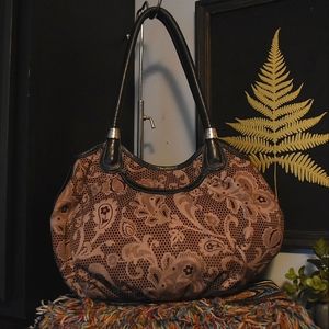Brighton Chryssa Paisley Print Bag Leather Details